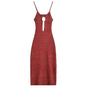 WOMAN MIDI STRAPPY METALLIC KNIT DRESS WITH BUCKLE CUT-OUT RED- NEW NEVER WORN